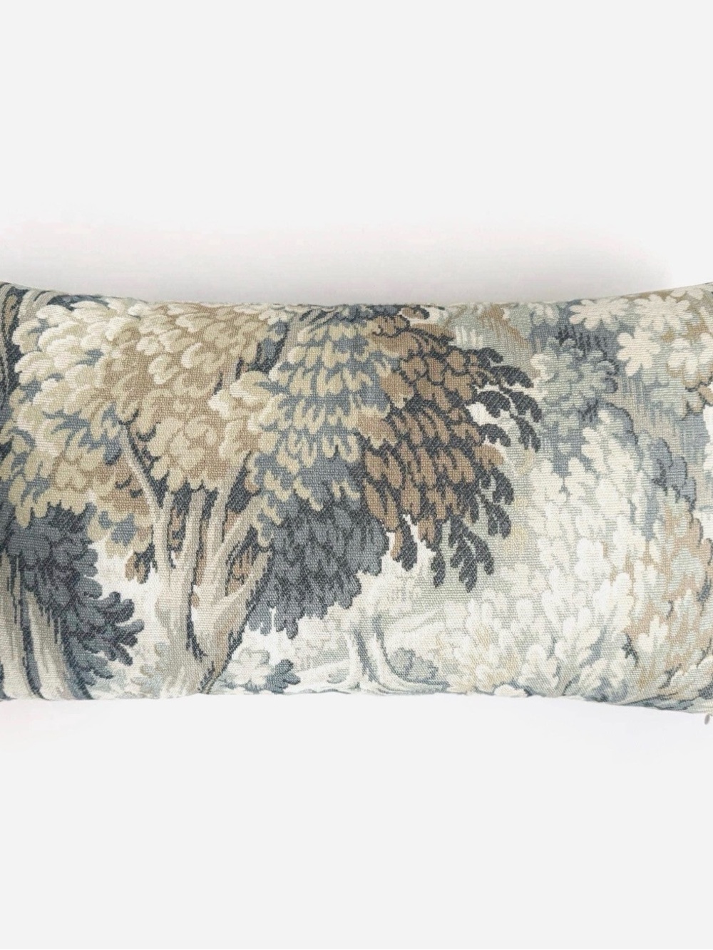 Tapestry Fabric Lumbar Pillow in Blue and Tan